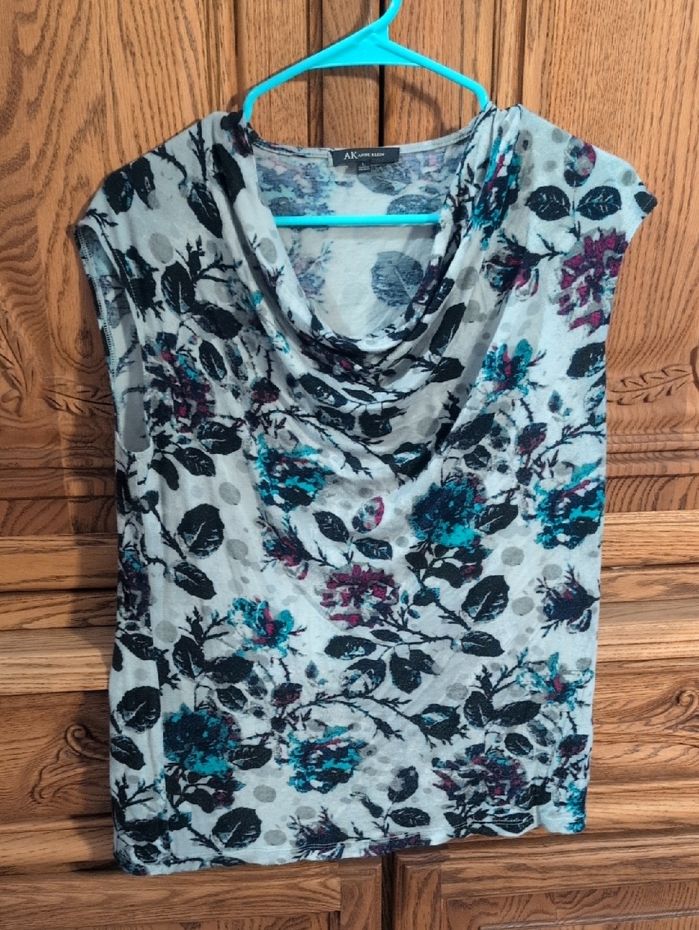 Anne Klein Teal, Black and Gray Floral Cowl Neck Tank